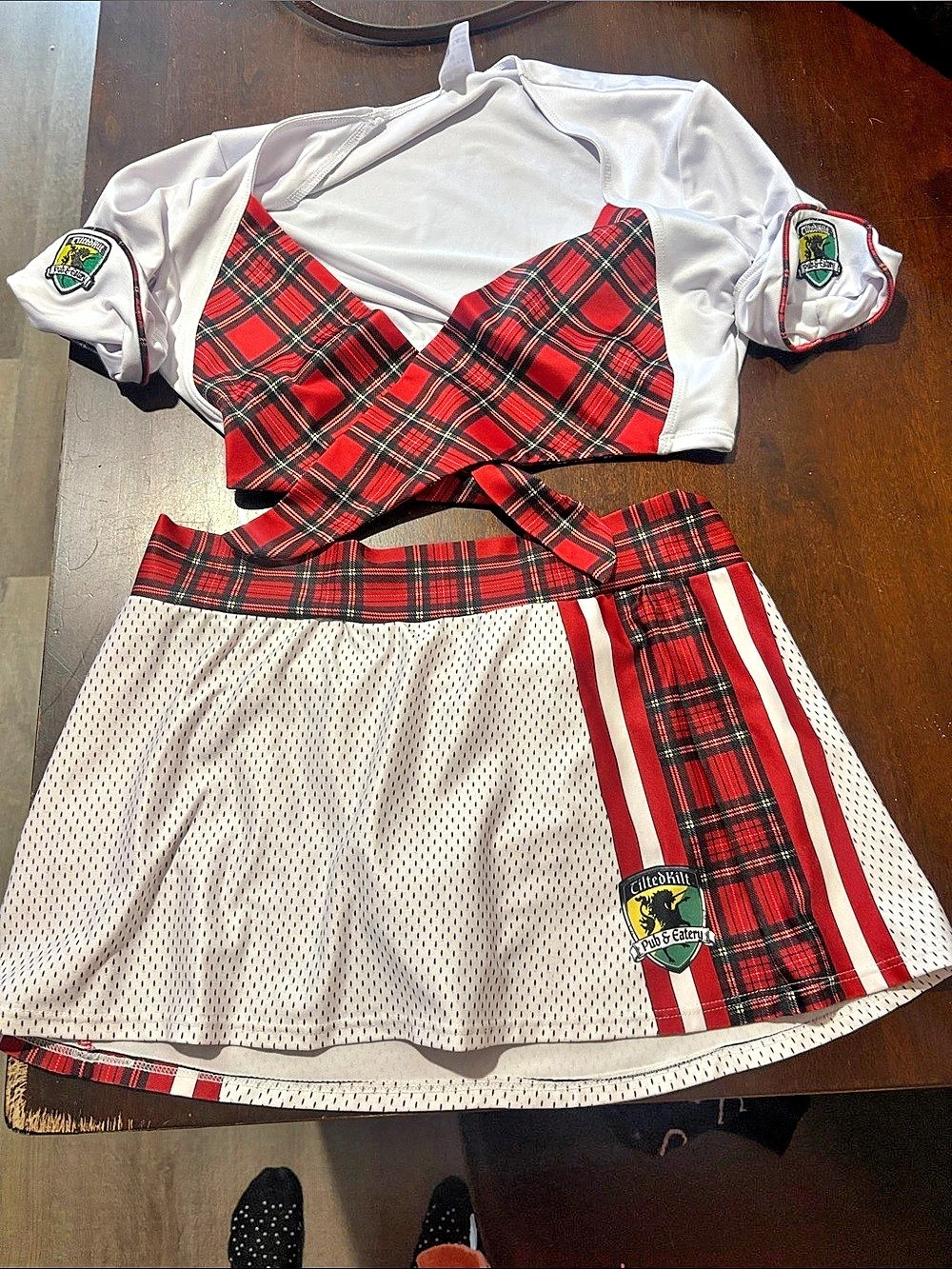 Tilted Kilt Waitress Uniform Set Red & White Plaid Mini Dress